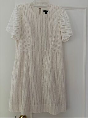 J. Crew White Eyelet Dress with Flutter Sleeves size 10